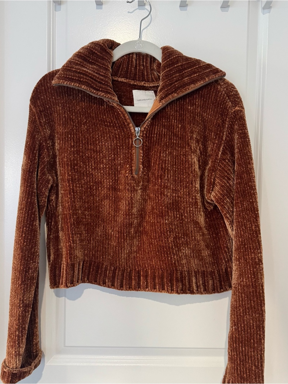 Cozy Chenille Half-Zip Sweater - Rust Brown